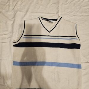 Fubu Men's White and Blue Striped Sweater Vest